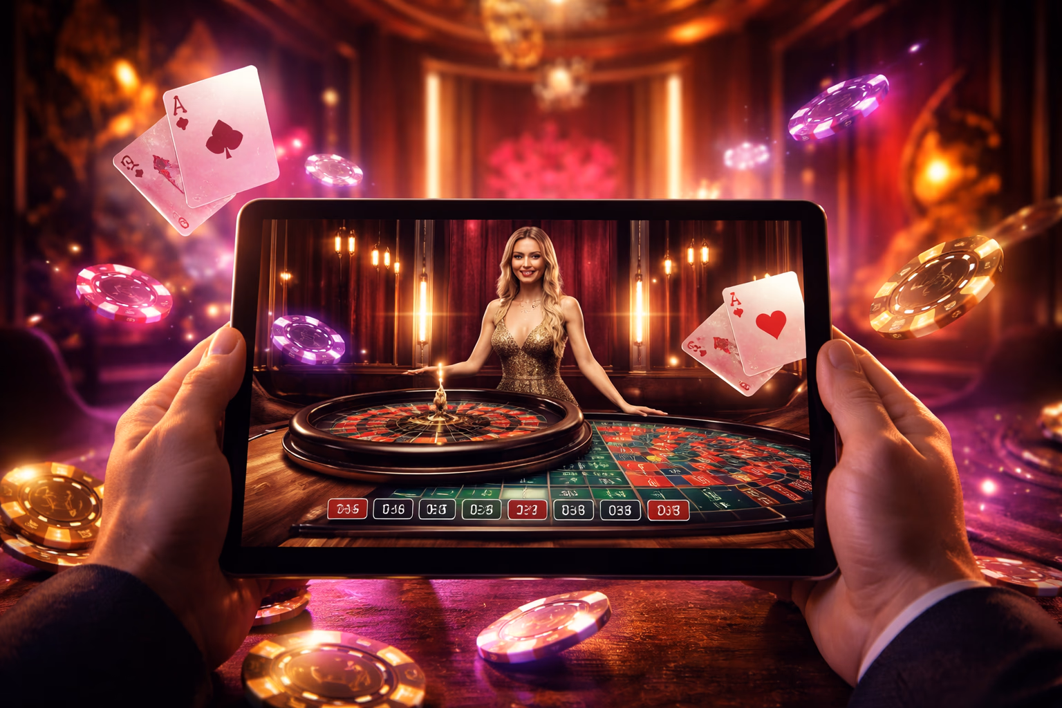 Focused Bangladeshi gamer navigating online casino titles on a sleek laptop in a neon-lit room showcasing the immersive Golry BD virtual gaming experience